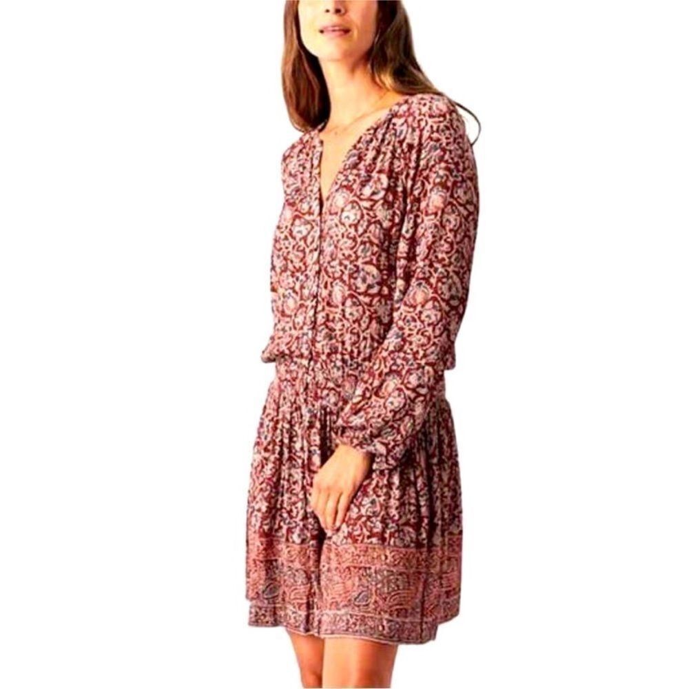 FAHERTY | Montara Long Sleeve Dress Merlot Bordeaux Floral Women’s Size Large